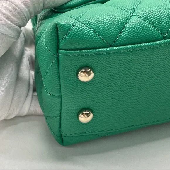 CHANEL Green Caviar Coco Top Handle Flap Bag Small GHW - Picture 10 of 15